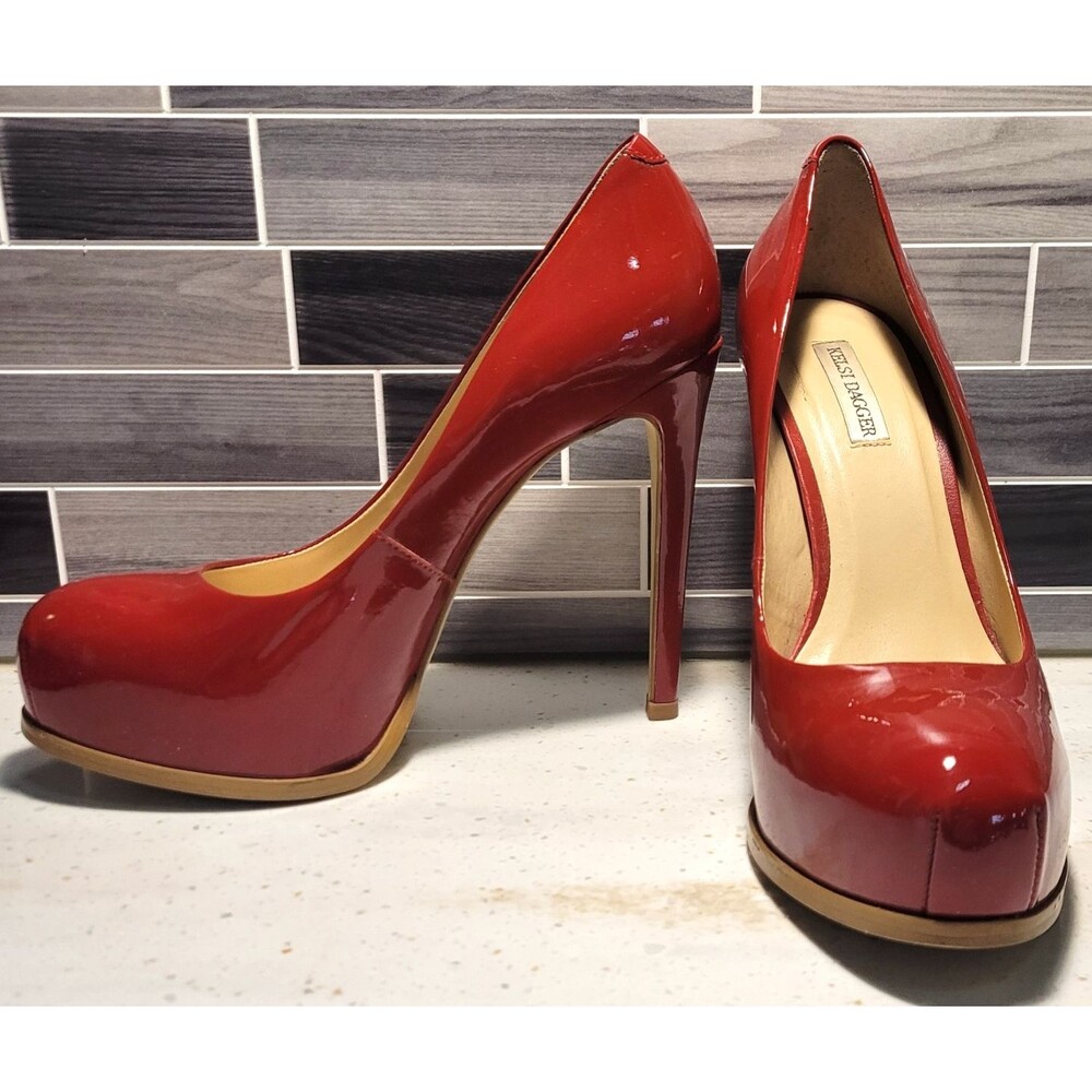 Kelsi Dagger Red Size 7 Leather Platform 5" Stiletto Heels Pumps Holiday Party